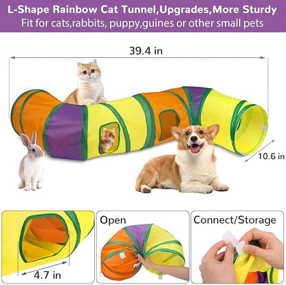 Retro Shaw 33Pcs Cat Toys with Tunnels, Interactive Kitten Toys for Indoor Cats Kitty, Collapsible Cat Tube Tent Feather Wand Teaser Bell Fuzzy Ball Crinkly Springs Mouse - Large Cat Tunnel Toys Set