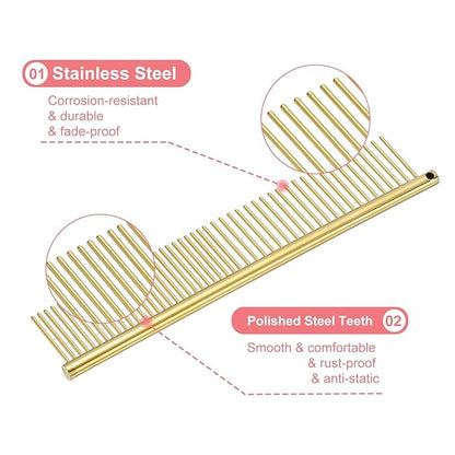 PETAXCELL Dog Cat Comb, Pet Combs Stainless Steel Teeth with Rounded Ends for Knots Mats Loose Hair Removal, 6.5IN (Gold Plated, 3 Pack), Grooming Tool Intended for Long Curly Hair Pet
