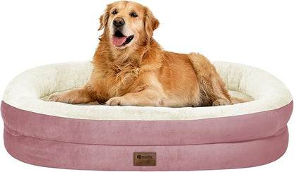 Orthopedic Waterproof Large Dog Bed: Memory Foam Washable Dog Bed with Bolsters - XL Removable Washable Cover for Medium Large Sized Pet - Non-Slip Bottom - Pink