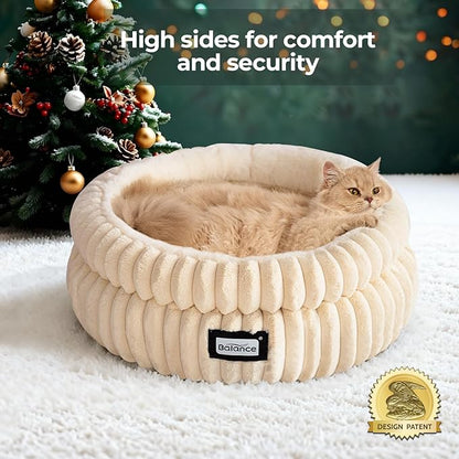 BALANCE Cat Bed Kitten Bed, Washable Round Cat Beds for Indoor Cats,Super Soft Plush Faux Fur Pet Bed for Puppy and Kitten with Anti-Slip Bottom