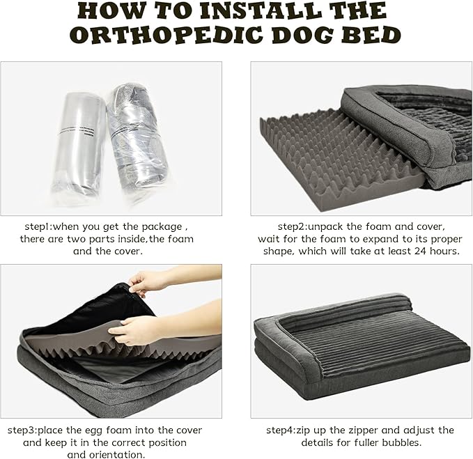WINDRACING Orthopedic Dog Beds for Medium Dogs, Waterproof Egg Foam Dog Sofa Bed with L Bolster Sides, Washable Medium Pet Bed with Removable Cover & Non-Slip Bottom, 36 x 23 inch, Gray