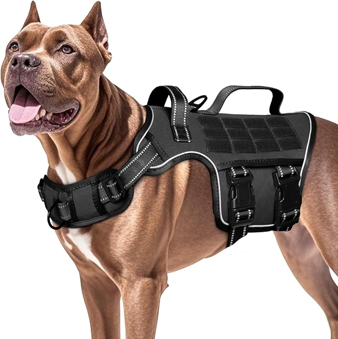 Dog Harness for Large Dogs Heavy Duty, No Pull Tactical Dog Harness with Molle System, Easy On and Off Service Dog Vest, Breathable Padded, Adjustable Reflective Pet Vest for Walking Hiking Training