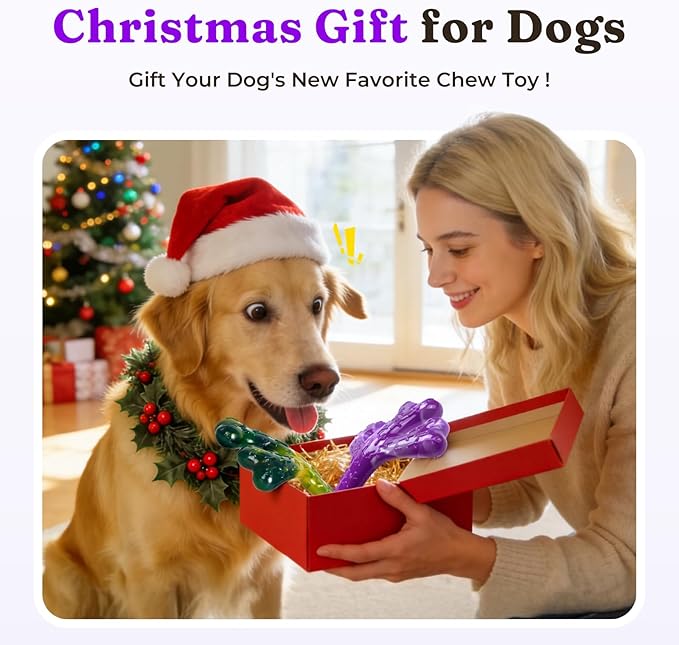 Frienhund Dog Toys for Aggressive Chewers - 2 Pack Beef Bacon Flavor Tough Dogs Chew Toys, Indestructible Toy for Medium Large Dogs Gift