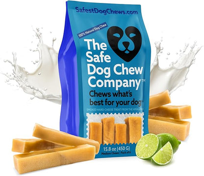 The safest 100% Natural Cheese Chews - Medium (Pack of 6) - NO Chunks, NO preservatives, NO Bad Smell, Great Teeth Cleaner, Super Long-Lasting, for Medium Dogs