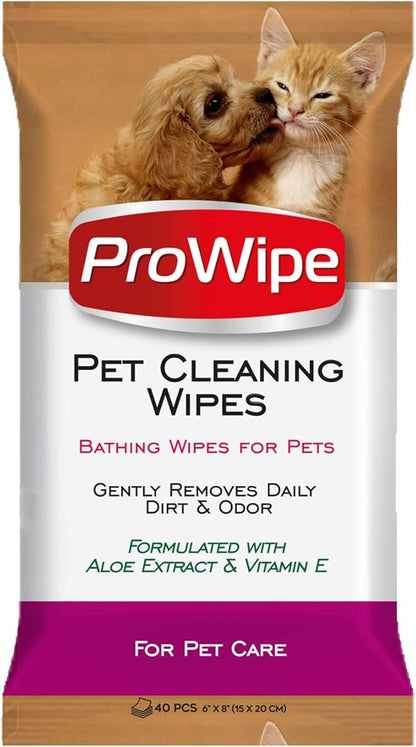 Prowipe Pet Wipes, Dog Wipes, Cat Wipes, Grooming & Cleaning Wipes for Paws and Butt with Aloe Extract & Vitamins, Perfect as Eye, Ear Wipes, Suitable for Puppy, Kitten, Dogs and Cats, 4Pack x 40-160