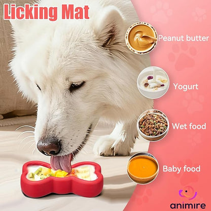 Lick Mat for Dogs, Animire Anti-Spilled Bow Tie Lick Bowls for Anxiety Relief, Silicone Slow Feeder Licking Pad with Suction Cups, Freezeable Dog Enrichment Toy for Boredom and Distraction(Red,S)