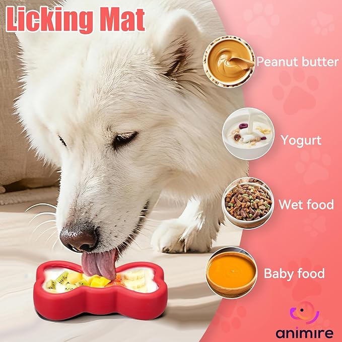 Lick Mat for Dogs, Animire Anti-Spilled Bow Tie Lick Bowls for Anxiety Relief, Silicone Slow Feeder Licking Pad with Suction Cups, Freezeable Dog Enrichment Toy for Boredom and Distraction(Red,L)