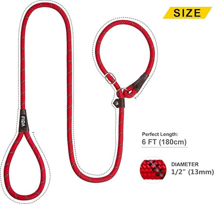 Fida Durable Slip Lead Bulk Pack of 5, Heavy Duty 1/2" x 6 FT Comfortable Strong Rope Slip Lead for Large, Medium & Small Dogs No Pulling Pet Training Leash with Highly Reflective Red