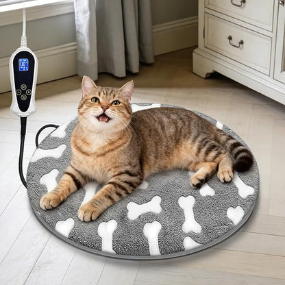 Bestio Cat Heating Pad 16 in Pet Heating Pad, Obtained MET and UL Dual Certification,Smart Thermostat Switch Adjustable from 1-24 Hours, Indoor Heated Electric Pet Bed for Cats Dogs - Gray