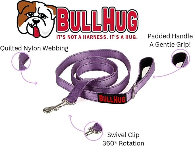 BULLHUG 6 FT Bulldog Leash with Padded Handle. Perfect for Bulldogs, French Bulldogs, Pugs & All Breeds. Leashes for Walking, Training Lead for Bulldogs (Violet)