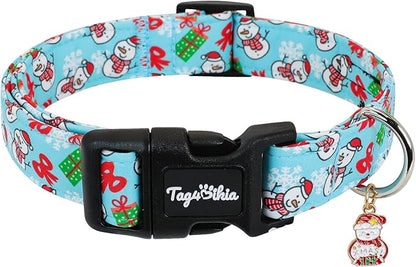 Christmas Dog Collar for Extra Small Dogs, Adjustable Blue Small Dog Collars with Snowman Pattern, Cute Dog Christmas Collar for Dogs, Winter Holiday Dog Collar for Girl Boy Dog-XS