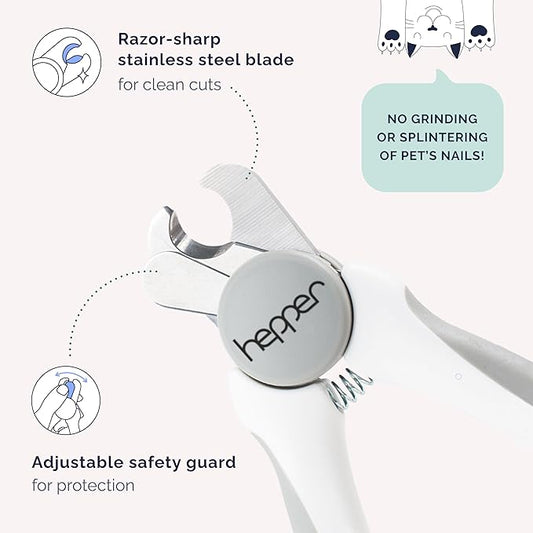 Hepper Cat Nail Clipper Kit - Small & Large Sharp Claw Clippers with Nail File & Storage Pouch - Safety Guard & Lock - Professional Cat Manicure