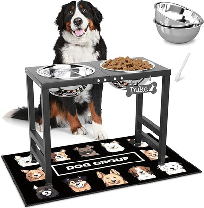 ADENGL Elevated Dog Bowls for Large Extral Large Breed, Raised Bowl Stand with 2 Stainless Steel Bowls (101oz) and Spill-Proof Mat, 17" Tall Dog Feeder for Extra Large Breeds