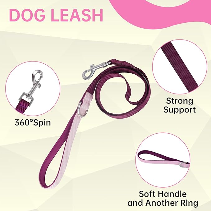 No Pull Dog Harness Leash and Collar Set, Soft Adjustable Dogs Vest Reflective and Comfortable Handle Pink Small