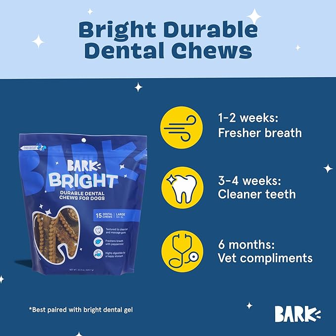 Barkbox Bright Durable Dental Chew Sticks for Dogs - 15 Chews Made for Tough Chewers, Large Breeds