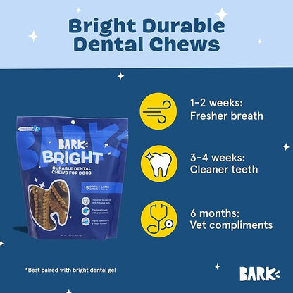 Barkbox Bright Durable Dental Chew Sticks for Dogs - 15 Chews Made for Tough Chewers, Large Breeds