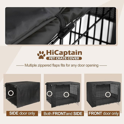 HiCaptain Breathable Dog Crate Cover 30 Inch, Durable Heavy Duty Kennel Cover, Dual Zippered Panels, Windproof Waterproof UV-Resistant(Black)