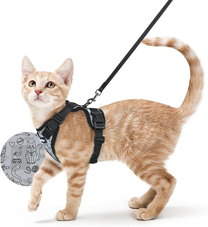 rabbitgoo Cat Harness and Leash for Walking, Escape Proof Soft Adjustable Vest Harnesses for Cats, Easy Control Breathable Reflective Strips Jacket, Doodle Gray,S