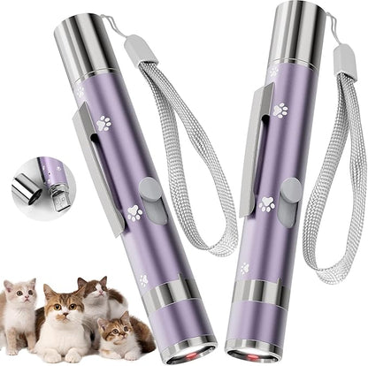 Cat Toy, 2 Pieces, Distinctive Purple Painted Metal Casing with Paw Print Design, Rechargeable, 3 Light Modes & 5 Adjustable Patterns, Interactive Chase Toy for Indoor Cats Training & Exercise
