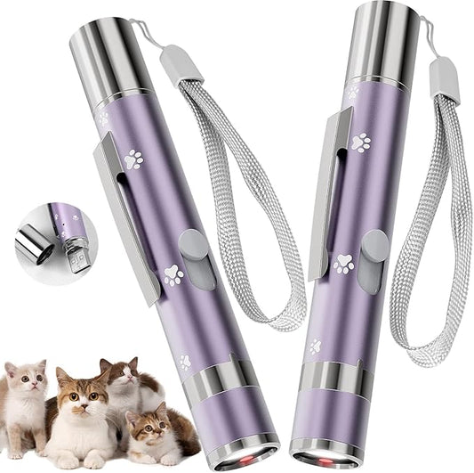 Cat Toy, 2 Pieces, Distinctive Purple Painted Metal Casing with Paw Print Design, Rechargeable, 3 Light Modes & 5 Adjustable Patterns, Interactive Chase Toy for Indoor Cats Training & Exercise