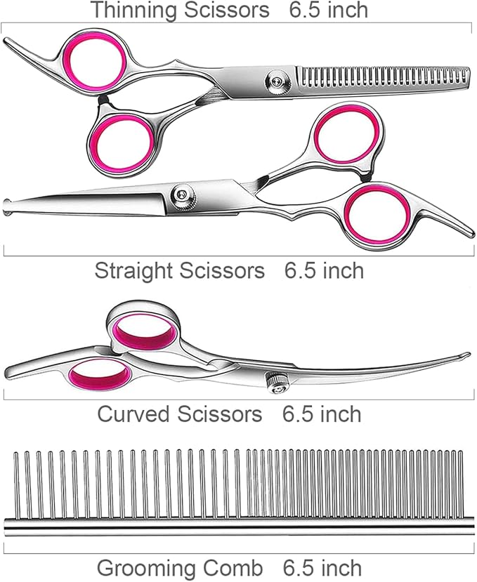 TINMARDA 5 in1 Dog Grooming Scissors Kit, Professional Dog Scissors for Grooming with Safety Round Tips, Titanium Coated Grooming Shears for Dogs Cat Pet At Home