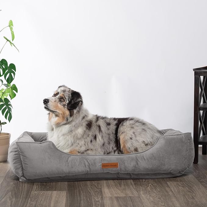 Modern Threads Luxury Dog Bed - Comfortable Tufted Velvet Cushion for Small to Large Dogs - Machine Washable - Durable & Cute Sleep Space for Pets - Pamper Your Pet with Cozy Beds - Charcoal