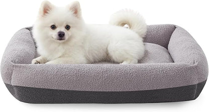 FURTIME Washable Small Dog Bed, Rectangle Comfy Fluffy Kitten Puppy Bed, Removable Zipper Cover Machine Wash, Soft Breathable Orthopedic Bed Durable Pet Cuddler with Anti-Slip Bottom, 20"x19"x6", Grey