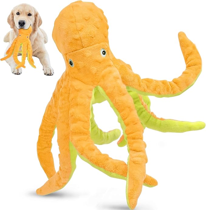 Octopus Squesky Dog Toys for Large Medium Small Dogs, Stuffed and Tough Plush Dog Toys for Aggressive Chewers(Yellow)