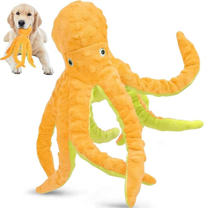 Octopus Squesky Dog Toys for Large Medium Small Dogs, Stuffed and Tough Plush Dog Toys for Aggressive Chewers(Yellow)