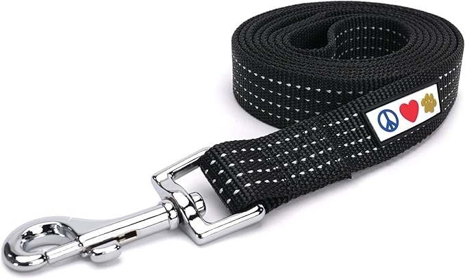 Pawtitas Black Dog Leash 6 ft M/L Reflective Durable Lightweight Dog Lead for Medium or Large Dogs and Puppies