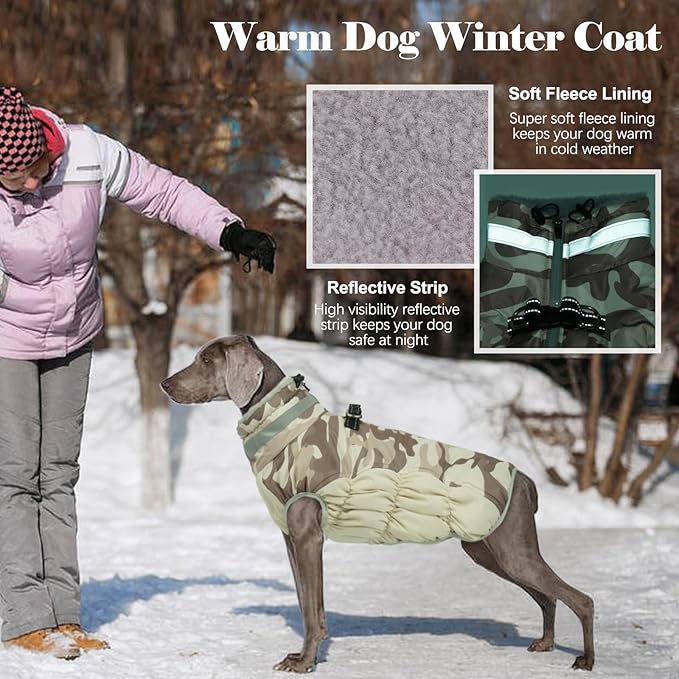 Lelepet Warm Dog Winter Coat Dog Coats for Medium Dogs Waterproof Dogs Jacket with Harness Built in Reflective Cold Weather Coats Windproof Zip-Up Winter Fleece Vest Snowsuit Dachshund Desert Camo