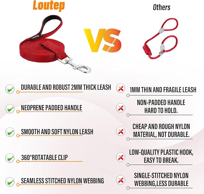 Dog Training Leash - Long Line for Recall & Obedience, Nylon Training Lead with Padded Handle, 15 ft / 20 ft / 30 ft / 50 ft / 100 ft - Long Leash for Dogs Outside, Small/Medium/Large