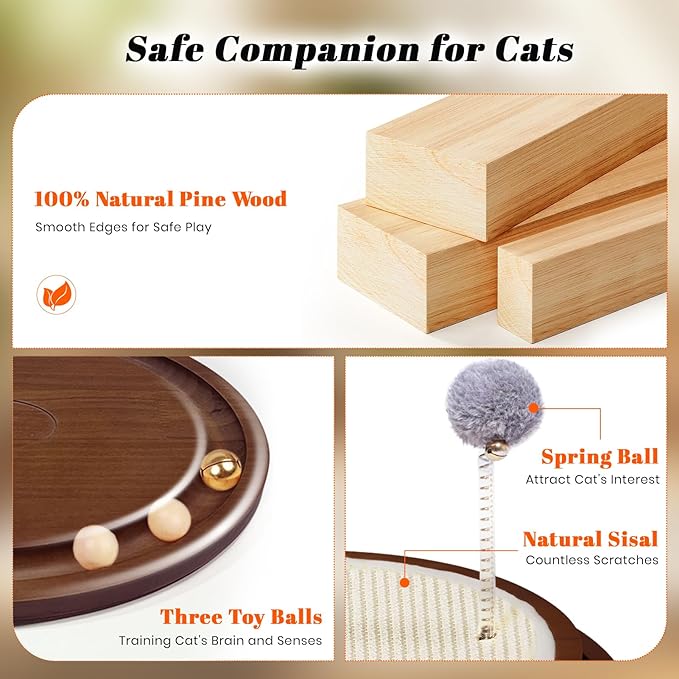 LMUGOOS Cat Scratcher, Cat Natural Sisal Scratching Pad, Kitten Interactive Toy with Ball Track Spring Ball for Chasing Hunting Mental Physical Exercise Puzzle