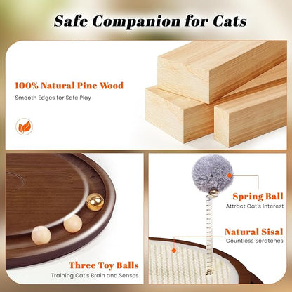 LMUGOOS Cat Scratcher, Cat Natural Sisal Scratching Pad, Kitten Interactive Toy with Ball Track Spring Ball for Chasing Hunting Mental Physical Exercise Puzzle