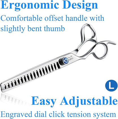 JASON Left Handed 7" 18-Tooth Texturising Dog Grooming Chunkers Scissor, Ergonomic Cats Grooming Shears Pets Trimming Kit with Offset Handle, Sharp, Comfortable Shear Christmas Gift