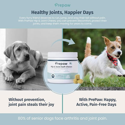 Hip & Joint Support for Dogs | Maximum Strength with Glucosamine, Chondroitin, MSM. Turmeric Root Powder - Relieves Arthritis Pain, Supports Cartilage & Hip Dysplasia - Made in USA - 120 Chews
