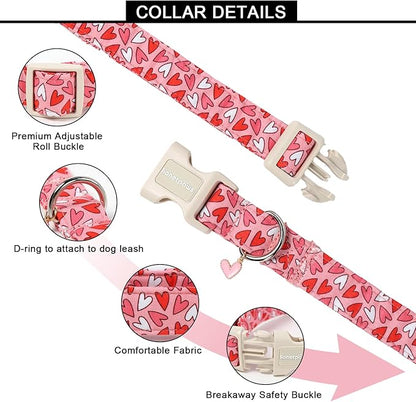 Lionet Paws Valentine's Day Dog Collars - Pink Dogs Collar with Plastic Buckle and Heart Pendant,Dog Collar for Medium Large Dogs