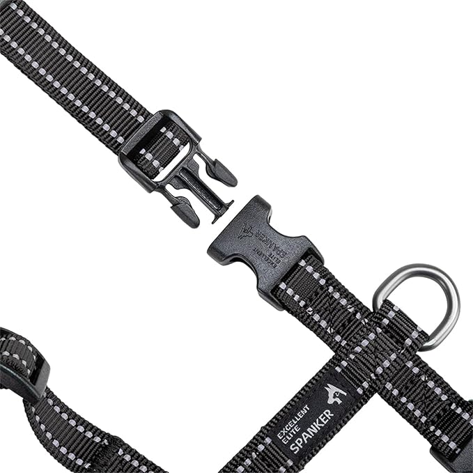 EXCELLENT ELITE SPANKER No Pull Dog Harness Reflective Nylon Vest L-Shaped Adjustable Easy Pet Harness for Small Medium Large Breeds Dogs Walking Training Black Red(Black-M)