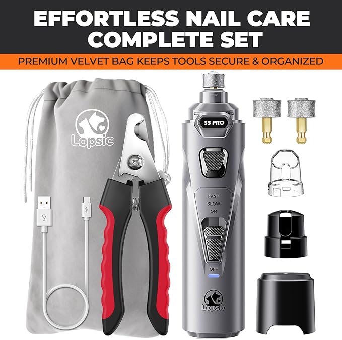 Dog Nail Grinder with 2 LED Lights Powerful 2 Speeds Super Quiet Dog Nail Trimmers with 3 Grinding Wheels Rechargeable Pet Dog Nail Clippers for Large Medium Puppy Dogs Dog Nail File Cat Nail Clipper