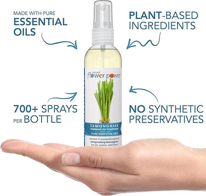 Natural Flower Power Air Freshener Spray - Odor Eliminator w/Essential Oils - Home, Car & Fabric - Cruelty Free & Vegan - Variety Pack - Lemongrass and Peppermint & Lemon - 2 x 4 fl oz