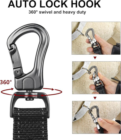 PetiFine 6FT Heavy Duty Dog Leash with Soft Padded Double Handle, Durable Strong Clasp Dog Leashes, Reflective Nylon Walking Lead for Large,Medium,Small Breed Dogs, Black