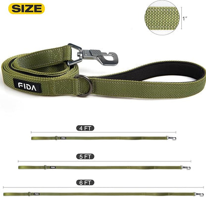 Fida 5 FT Heavy Duty Dog Leash with 2 Comfortable Padded Handles, Traffic Handle & Advanced Easy Snap Hook, Reflective Walking Lead for Large, Medium & Small Breed Dogs, Green