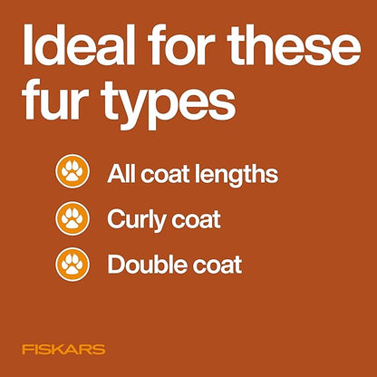 Fiskars Pet, Cat and Dog Brush, Fine Bristles & SoftGrip Handle for Gentle Grooming and Deshedding, Cat and Dog Supplies, Orange/Black
