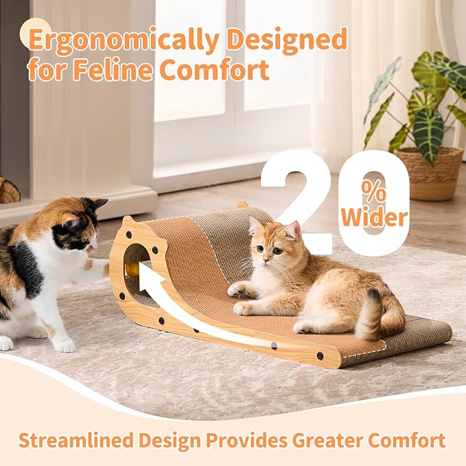 ZOMISIA 2 in 1 Cat Scratcher Bed for Indoor Cats, Large Cardboard Scratching Pad with Bell Ball Toy for Kitty As Scratch Lounge Couch with Double-Sided Usability