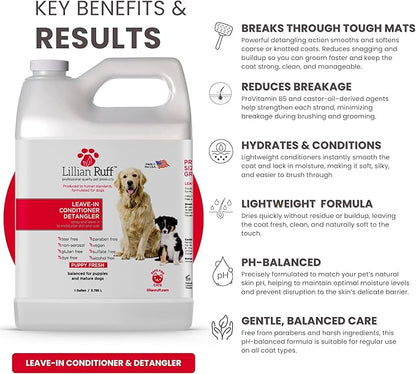 Lillian Ruff Leave-In Dog Conditioner & Detangler Spray - pH Balanced After-Bath No Rinse Hydrating Dog Conditioning Spray - Silky Shine Spray For Dry Skin Itch Relief, Detangling & Dematting (Gallon)