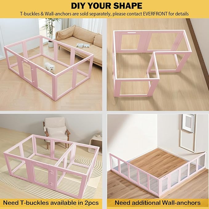 EVERFRONT Clear Acrylic Plastic Dog Playpen - Clear Dog Play Pen - Easy Assemble Acrylic Dog Playpen - Puppy Playpen, Cat Playpen, Small Animal Playpen, Dog Play Pen Indoors (Pink-23.6" H, 10PCS)