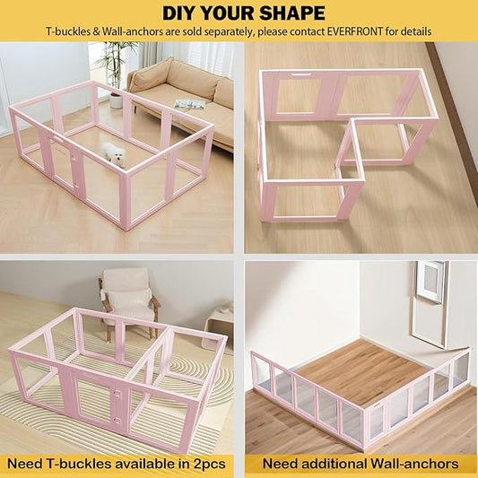 23.6“H 2PCS Extension Kit - Door+Panel, T-Buckles for Compartment, Expandable Clear Dog Play Pen Acrylic Dog Playpen Indoor,for Puppy Cat Bunny Small & Medium Dogs (Pink-23.6" H, 2PCS)