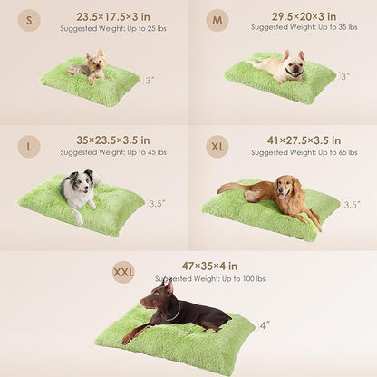 EHEYCIGA Fluffy Dog Crate Bed for Large Dogs, Plush Faux Fur Crate Pad, Calming Anti Anxiety Large Dog Bed, Washable Soft Warm Mat with Non-Slip Bottom, Green