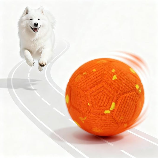 Smart Interactive Dog Ball, Dog Soccer Ball, Auto-Rolling, Bouncing and Rotating with Chew-Resistant E-TPU Material, IP54 Waterproof for Medium and Large Dogs (Orange)