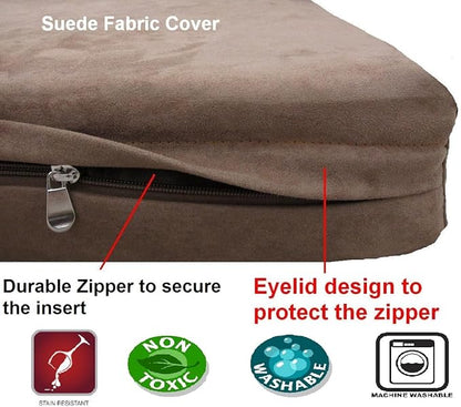 Dogbed4less Extra Large Orthopedic Dog Bed with Human Grade Gel Infused Memory Foam and Waterproof Liner, Durable Microsuede Brown Cover, 47X29X4 Inch Fit 48X30 XL Crate